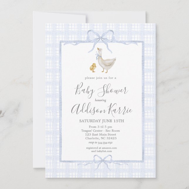 Preppy Southern silly goose boy baby shower invite (Front)