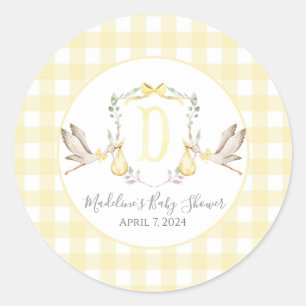 Preppy Southern Yellow Girl Stork Baby Shower Classic Round Sticker