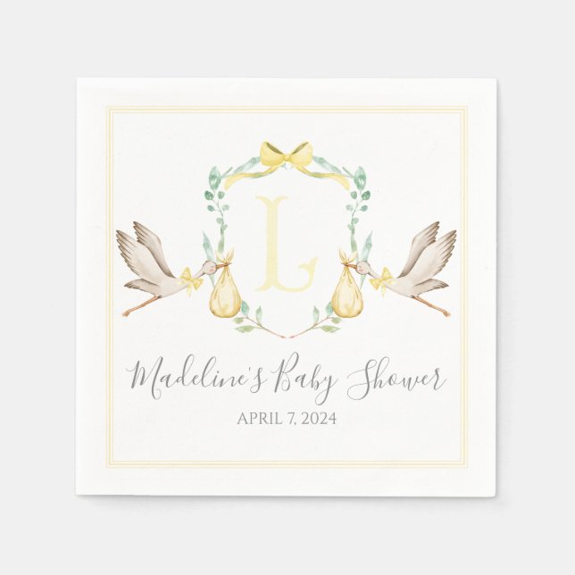 Preppy Southern Yellow Stork Baby Shower Napkin (Front)