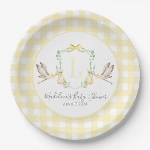 Preppy Southern Yellow Stork Baby Shower Paper Plate