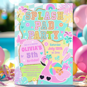 Preppy Splash Pad Party Cute Girly Pool Birthday Invitation