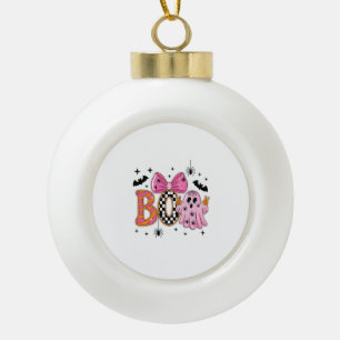 Preppy Spooky Halloween Boo Ceramic Ball Christmas Ornament