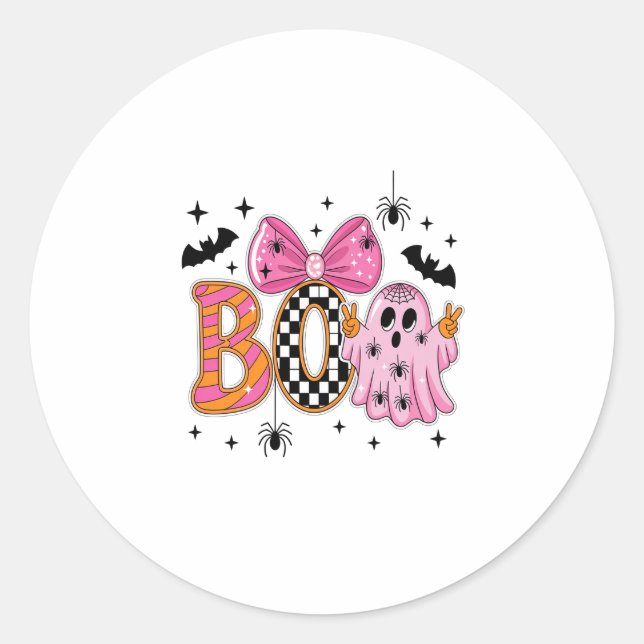 Preppy Spooky Halloween Boo Classic Round Sticker (Front)
