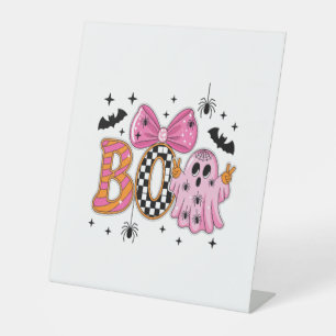 Preppy Spooky Halloween Boo Pedestal Sign