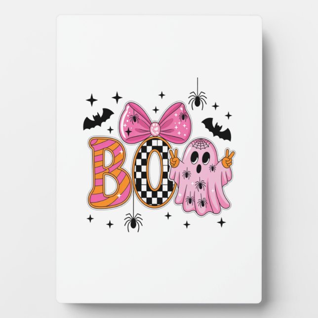 Preppy Spooky Halloween Boo Plaque (Front)