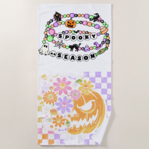 Preppy Spooky Season Halloween Friendship Bracelet Beach Towel