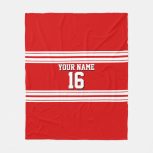 Preppy Sporty Red with White Stripes Team Jersey Fleece Blanket