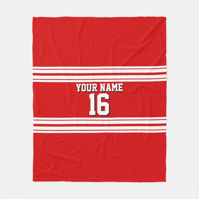 Preppy Sporty Red with White Stripes Team Jersey Fleece Blanket (Front)