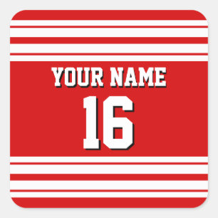 Preppy Sporty Red with White Stripes Team Jersey Square Sticker