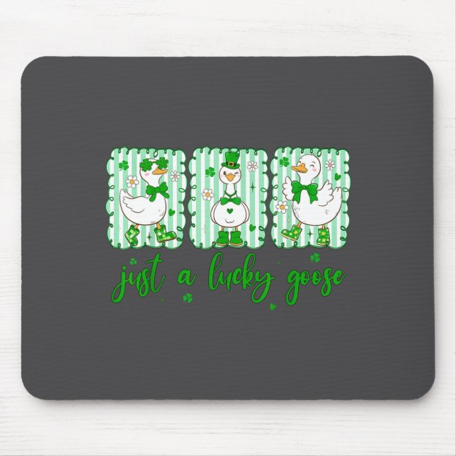 Preppy St Patrick's Day Just A Lucky Goose Leprech Mouse Mat (Front)