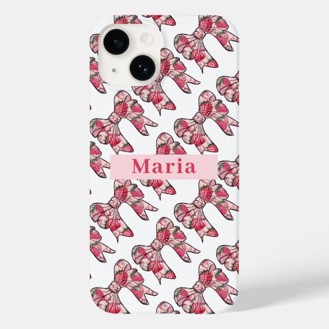 Preppy Strawberry Pink Bows Personalised Case-Mate iPhone Case (Back)