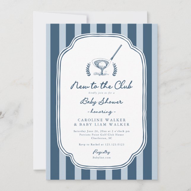 Preppy Stripe New to the Club Golf Baby Shower Invitation (Front)