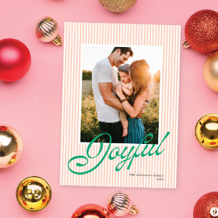 Preppy Stripe Peach Green Christmas Photo Holiday Card