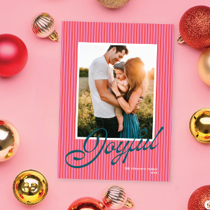 Preppy Stripe Red Pink Teal Retro Christmas Photo Holiday Card