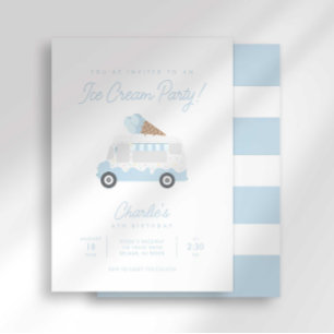 Preppy Stripe Sweet Ice Cream Truck Birthday Party Invitation