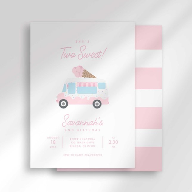 Preppy Stripe Two Sweet Ice Cream Birthday Invitation (Creator Uploaded)