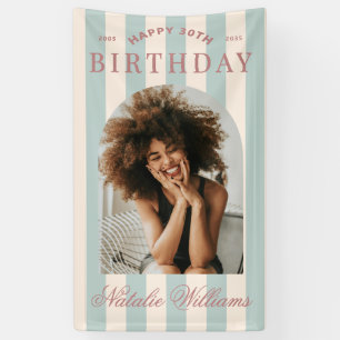 Preppy Stripes 30th Birthday Party Welcome Photo  Banner