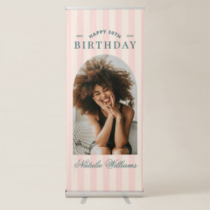 Preppy Stripes 30th Birthday Party Welcome Photo  Retractable Banner