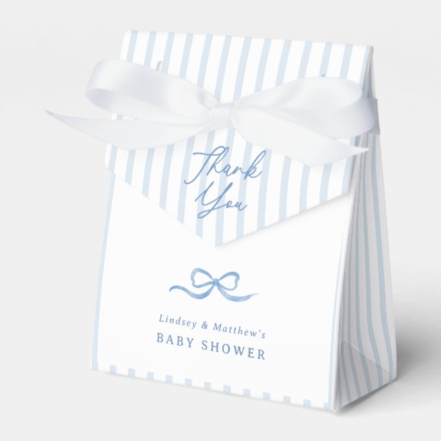 Preppy Stripes Blue Bow Baby Shower Favour Box (Front Side)