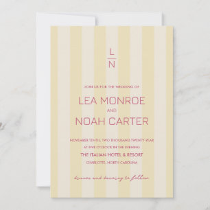 Preppy Stripes Lemon Yellow Monogram Modern PHOTO Invitation
