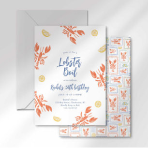 Preppy Stripes Lobster Boil Seafood Feast Invitation