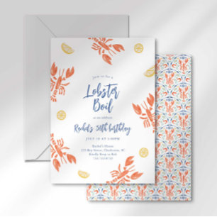 Preppy Stripes Lobster Boil Seafood Feast  Invitation
