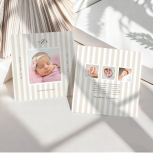 Preppy Stripes Monogram Photo Birth Announcement
