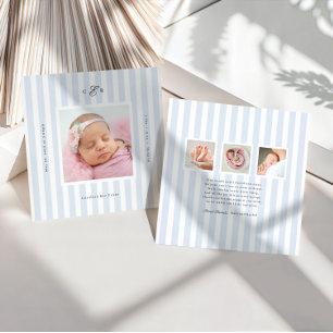 Preppy Stripes Monogram Photo Birth Announcement