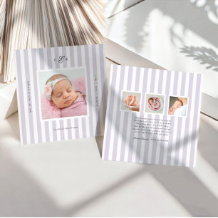 Preppy Stripes Monogram Photo Birth Announcement
