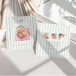 Preppy Stripes Monogram Photo Birth Announcement