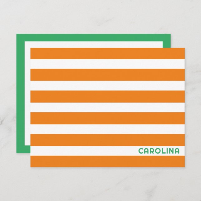 Preppy Stripes Orange & Bright Green Cute Girly Card (Front/Back)