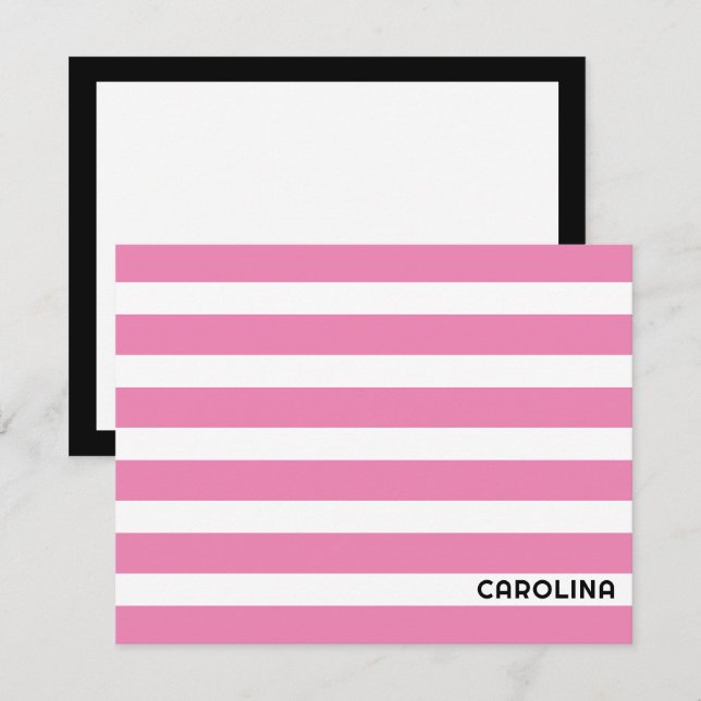 Preppy Stripes Pink & Black Cute Girly Card (Front/Back)