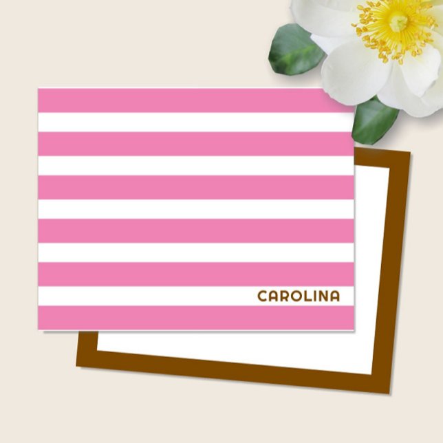 Preppy Stripes Pink & Brown Cute Spring Girly Card (Creator Uploaded)