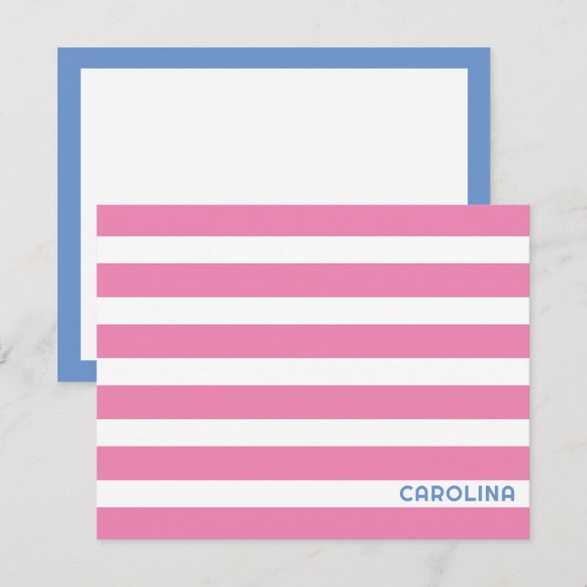 Preppy Stripes Pink & Cornflower Blue Cute Girly Card (Front/Back)
