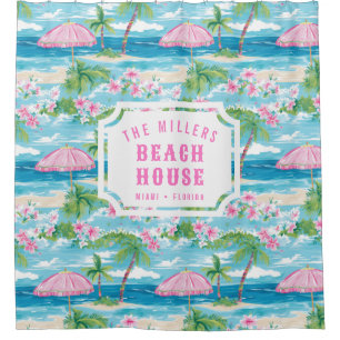 Preppy Summer Beach Umbrella Beach House Shower Curtain