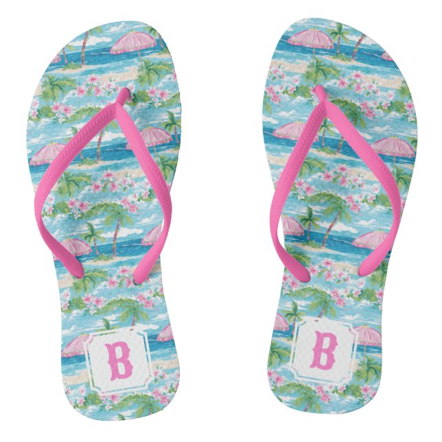 Preppy Summer Beach Umbrella | Monogram Flip Flops (Footbed)
