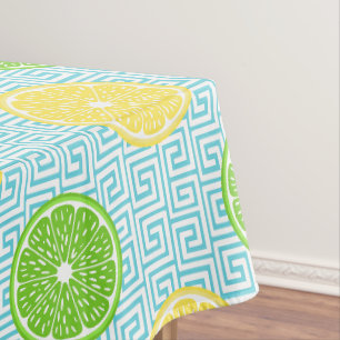 Preppy Summer Citrus Lemon Lime on Turquoise Tablecloth