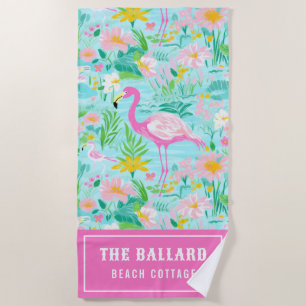 Preppy Summer Flamingo   Beach House Beach Towel