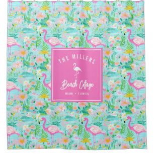 Preppy Summer Flamingo   Beach House Shower Curtain