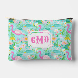 Preppy Summer Flamingo   Monogram  Accessory Pouch