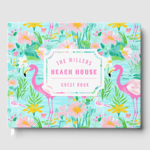 Preppy Summer Flamingo   Monogram Guest Book