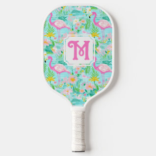 Preppy Summer Flamingo Monogram Pickleball Pickleball Paddle