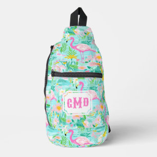 Preppy Summer Flamingo   Monogram  Sling Bag
