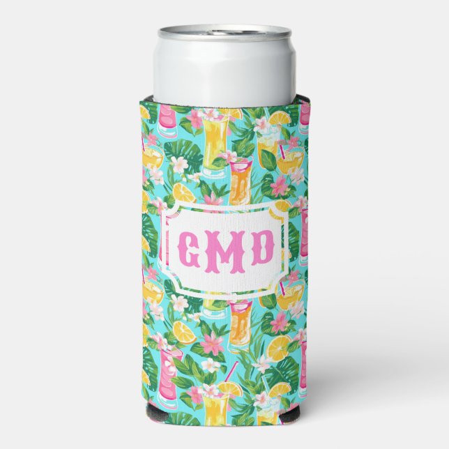 Preppy Summer Tropical Cocktails | Monogram  Seltzer Can Cooler (Seltzer Front)