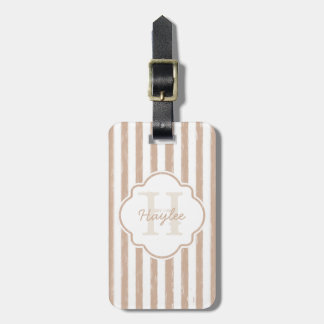 Preppy Tan Painted Stripes Monogram and Name Luggage Tag