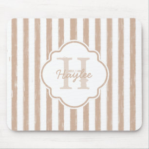 Preppy Tan Painted Stripes Monogram and Name Mouse Mat