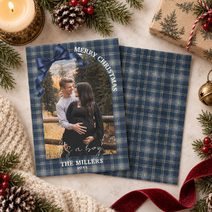 Preppy Tartan Plaid It's a Boy Christmas Card