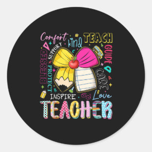 Preppy Teacher Coquette Bow Teach Love Inspire Tea Classic Round Sticker