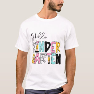 Preppy Teacher Pencil Notebook Hello Kindergarten  T-Shirt