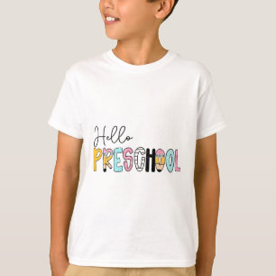 Preppy Teacher Pencil Notebook Hello Preschool Doo T-Shirt